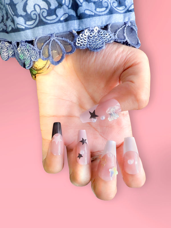 Elegant Long Coffin Press-On Nails – Long-Lasting & Reusable | Aroha.pk