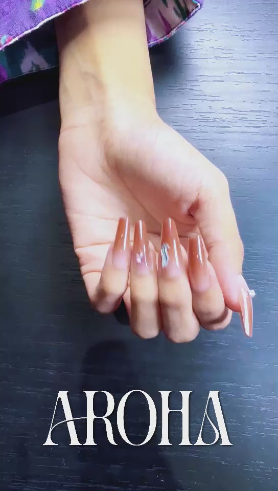 Elegant Long Coffin Press-On Nails – Long-Lasting & Reusable | Aroha.pk